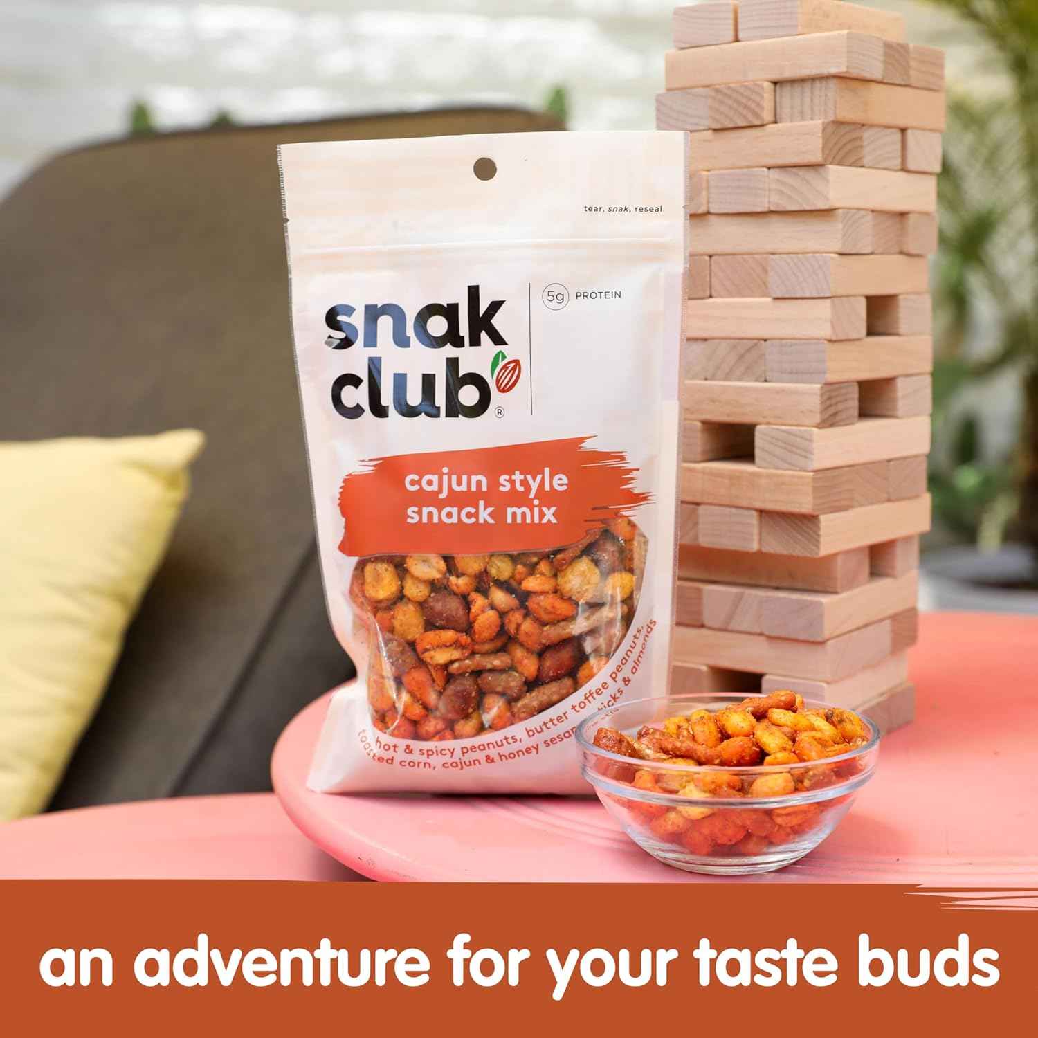 Snak Club Cajun Snack Mix – Family Friendly Lunchbox Add On with Sweet and Spicy Crunch Kids Love, 15 oz Resealable Pouch