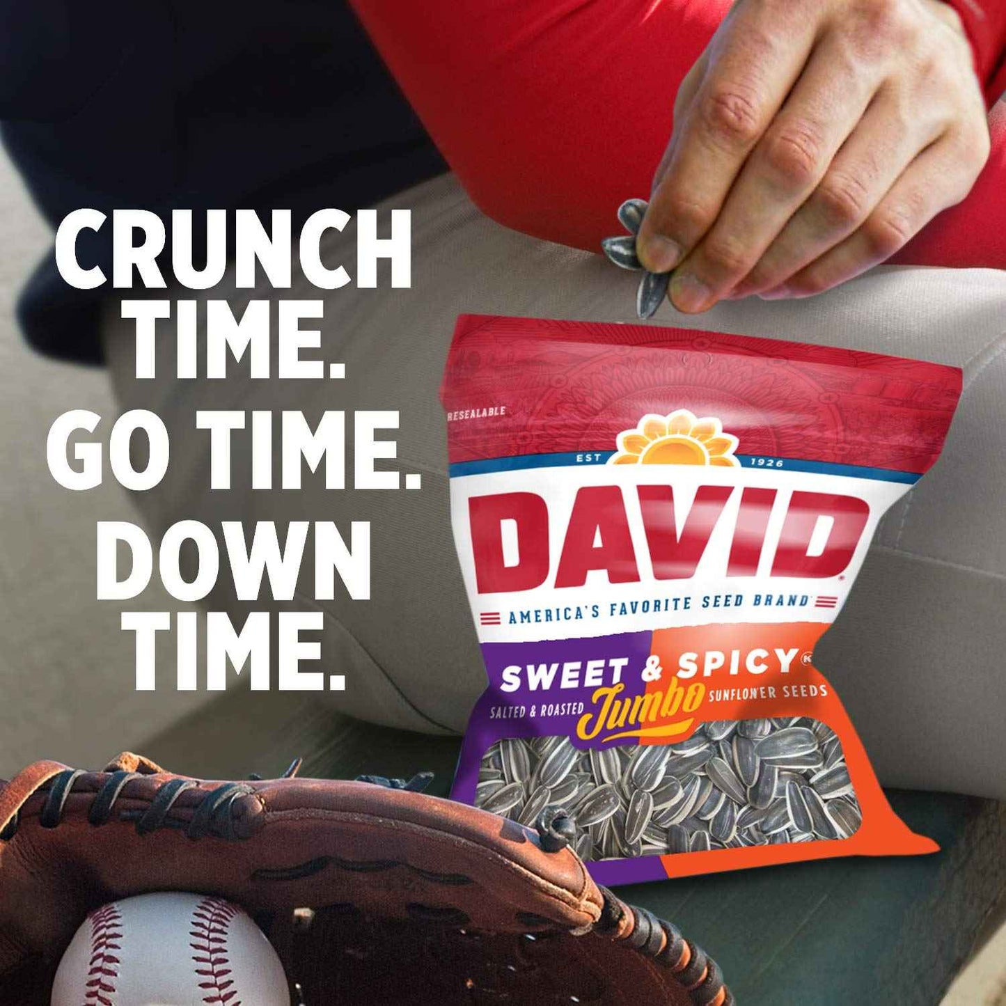 DAVID Jumbo Sunflower Kernels Sweet and Spicy – Office and Study Crunch, 5.25 oz Mess-Free Single-Serve Bag