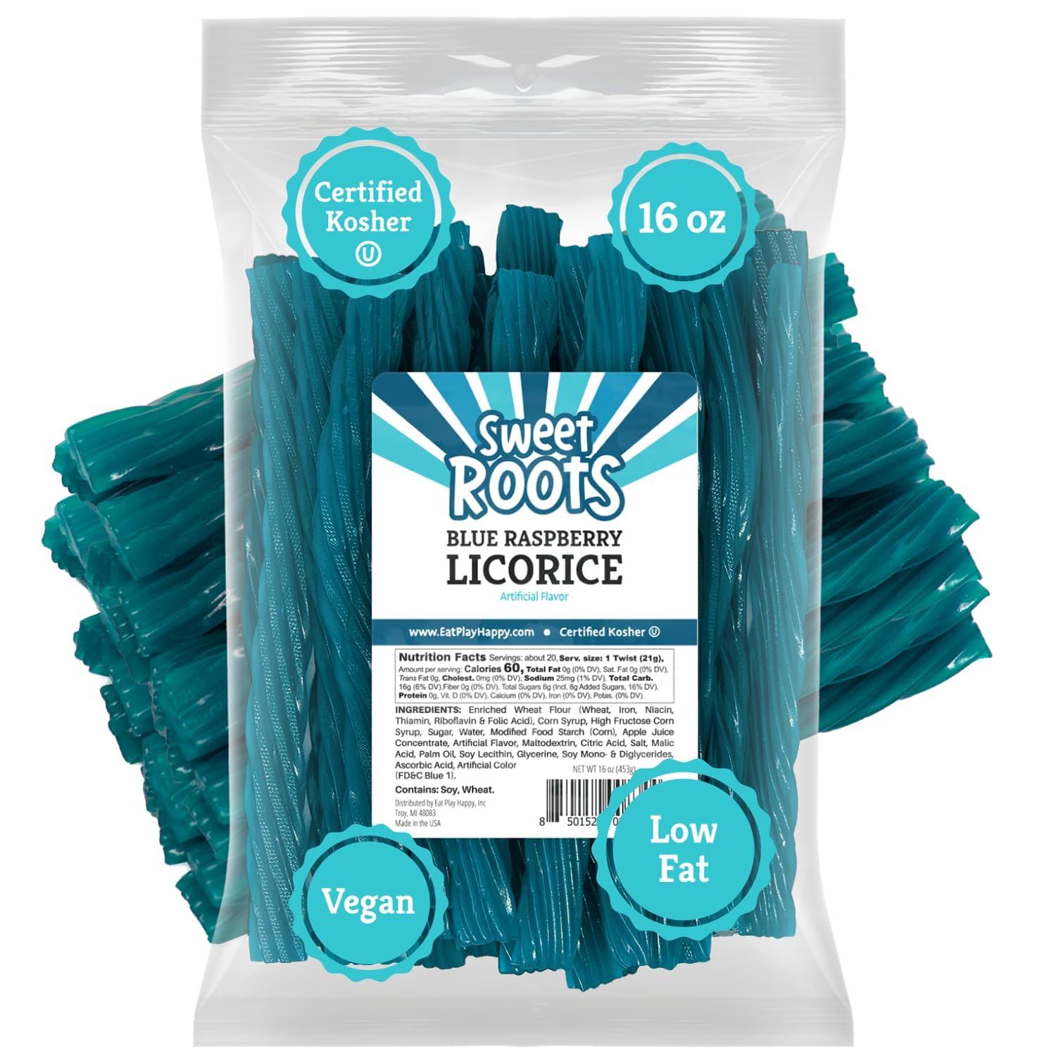 Sweet Roots Blue Raspberry Licorice Sticks – Jumbo 16 oz Bag for School Cafeteria, Lunchbox, and Car Ride Home Treats