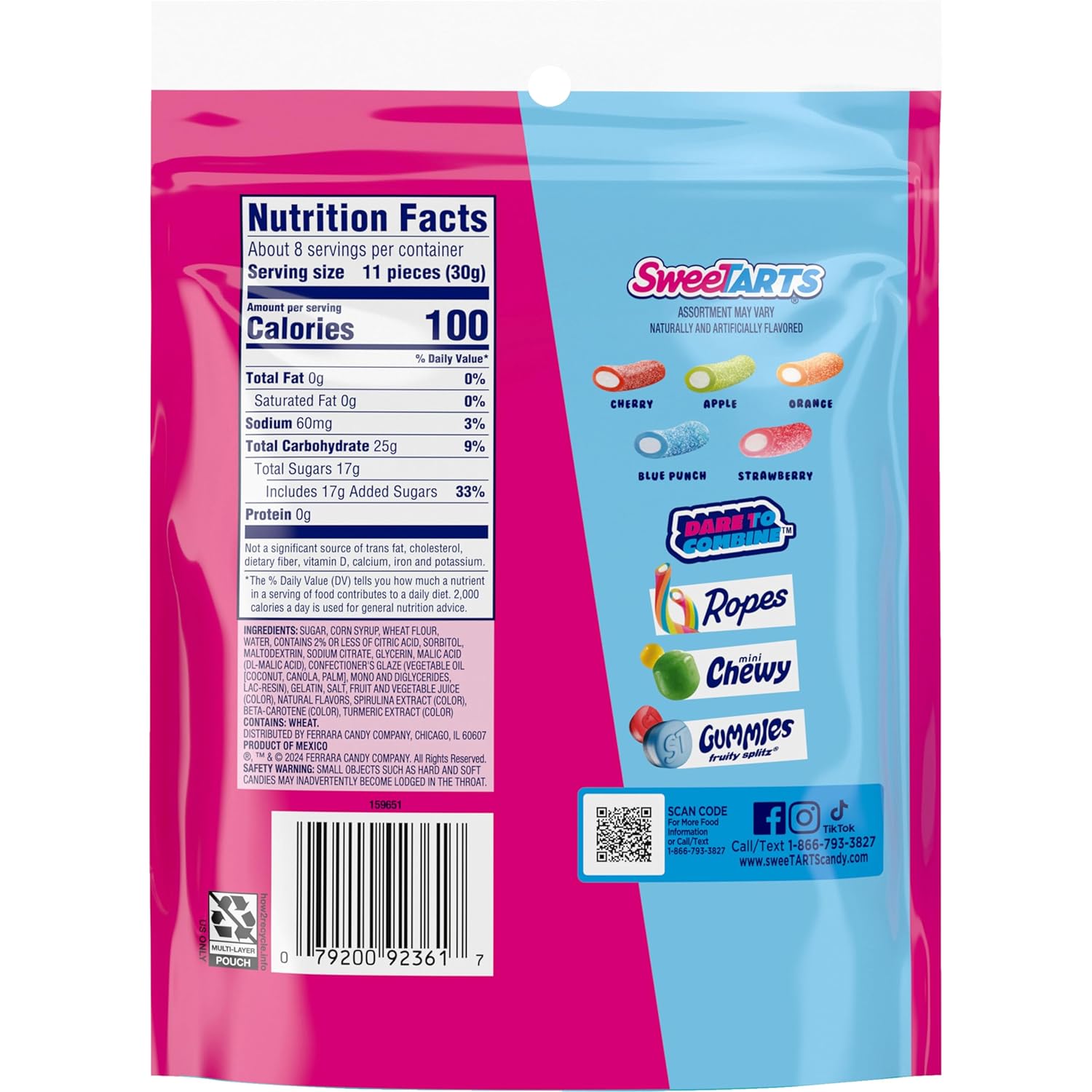 SweeTARTS Mini Chewy Candy – After-School Treat Bowl for Kids, No Artificial Dyes 12 oz