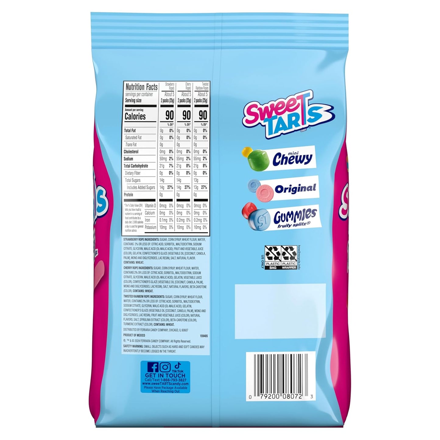 SweeTARTS Ropes 15 oz Individually Wrapped Candy – Travel Snack for Road Trips, Camping, and Park Outings