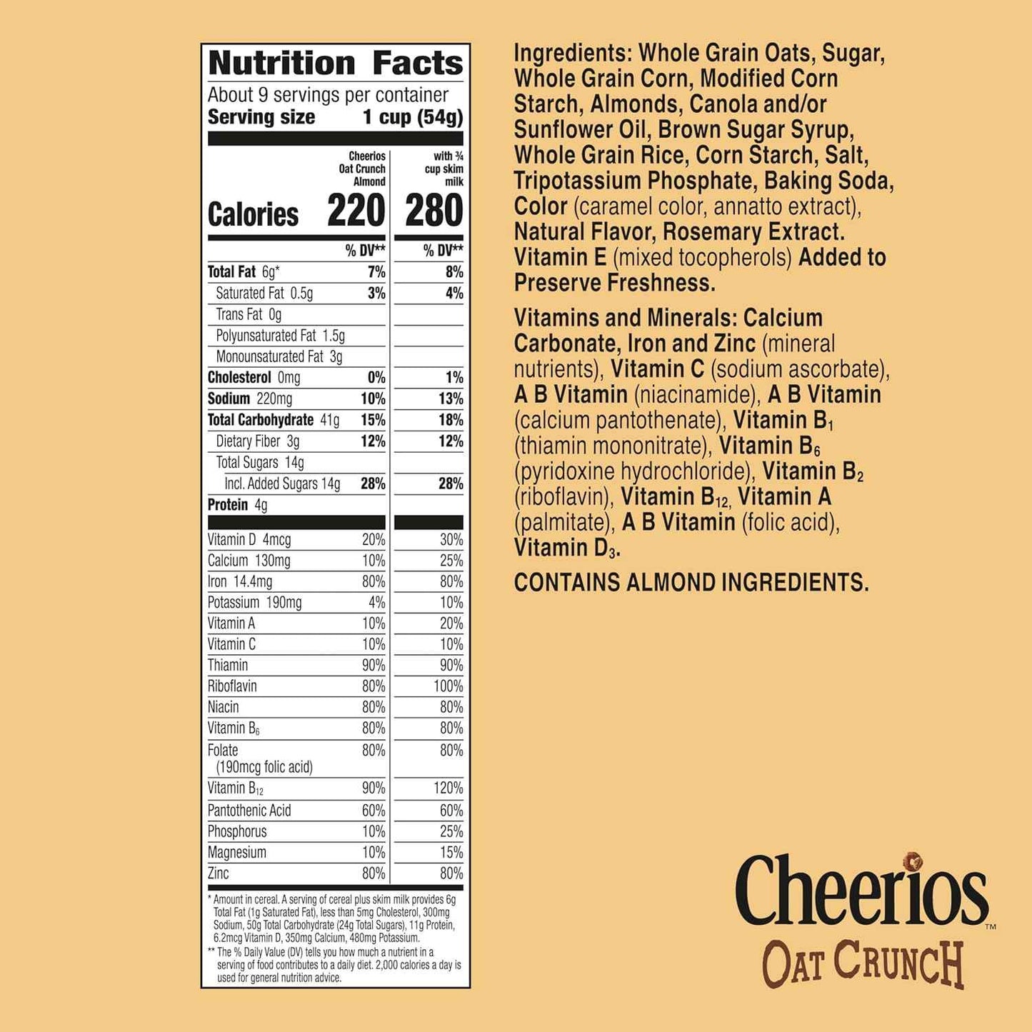 Cheerios Oat Crunch Almond Cereal – High Fiber Pantry Staple for Clean Eating and Self Care Mornings, 24 oz