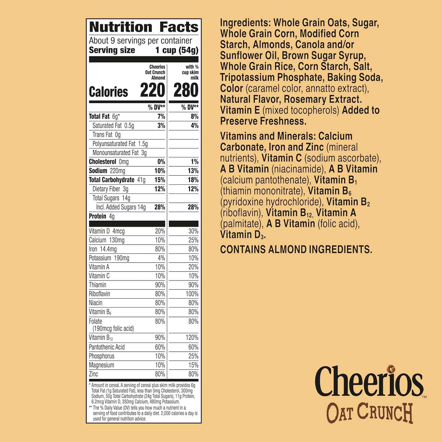 Cheerios Oat Crunch Almond Cereal – High Fiber Pantry Staple for Clean Eating and Self Care Mornings, 24 oz
