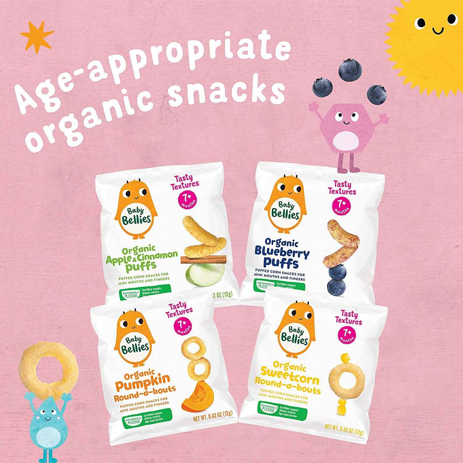Little Bellies Organic Strawberry Pick-Me Sticks – Soft Baby Finger Food for 7+ Months, Self-Feeding Practice