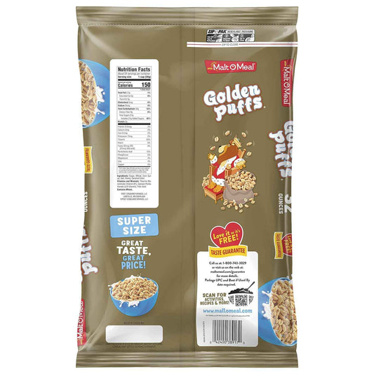 Malt-O-Meal Golden Puffs Sweetened Puffed Wheat Cereal – Cozy Housewarming Gift for New Homeowners, 32 oz Resealable Bag