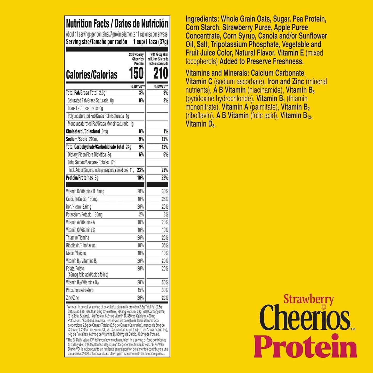Cheerios Protein Cereal Strawberry – 8g Plant Protein Breakfast Staple for Clean Eating Routines, 11.2 oz Box