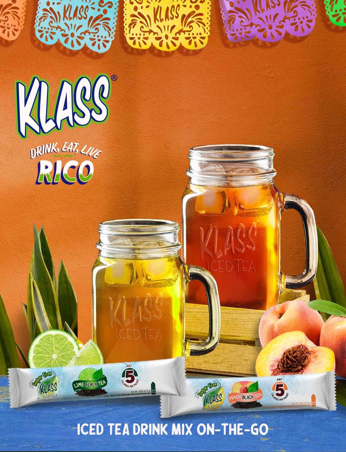 Klass Iced Tea Drink Mix - Sugar-Free Variety Pack for Mindful Hydration Routines and Evening Wind-Down Rituals (44 Stick Packs)