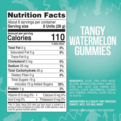 ChewzMe Sour Watermelon Gummy Candy for Kids Lunchbox, Nut-Free and Gluten-Free Sweet Treat, 6 oz Grab-and-Go Bag