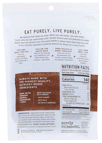Purely Elizabeth Chocolate Peanut Butter Ancient Grain Granola – School Lunchbox Treat for Picky Eaters