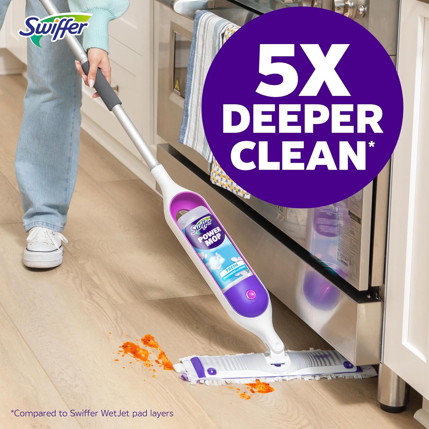 Swiffer PowerMop Multi-Surface Mop Kit for Living Room Aesthetic, Sleek Cordless Design with Fresh Scent