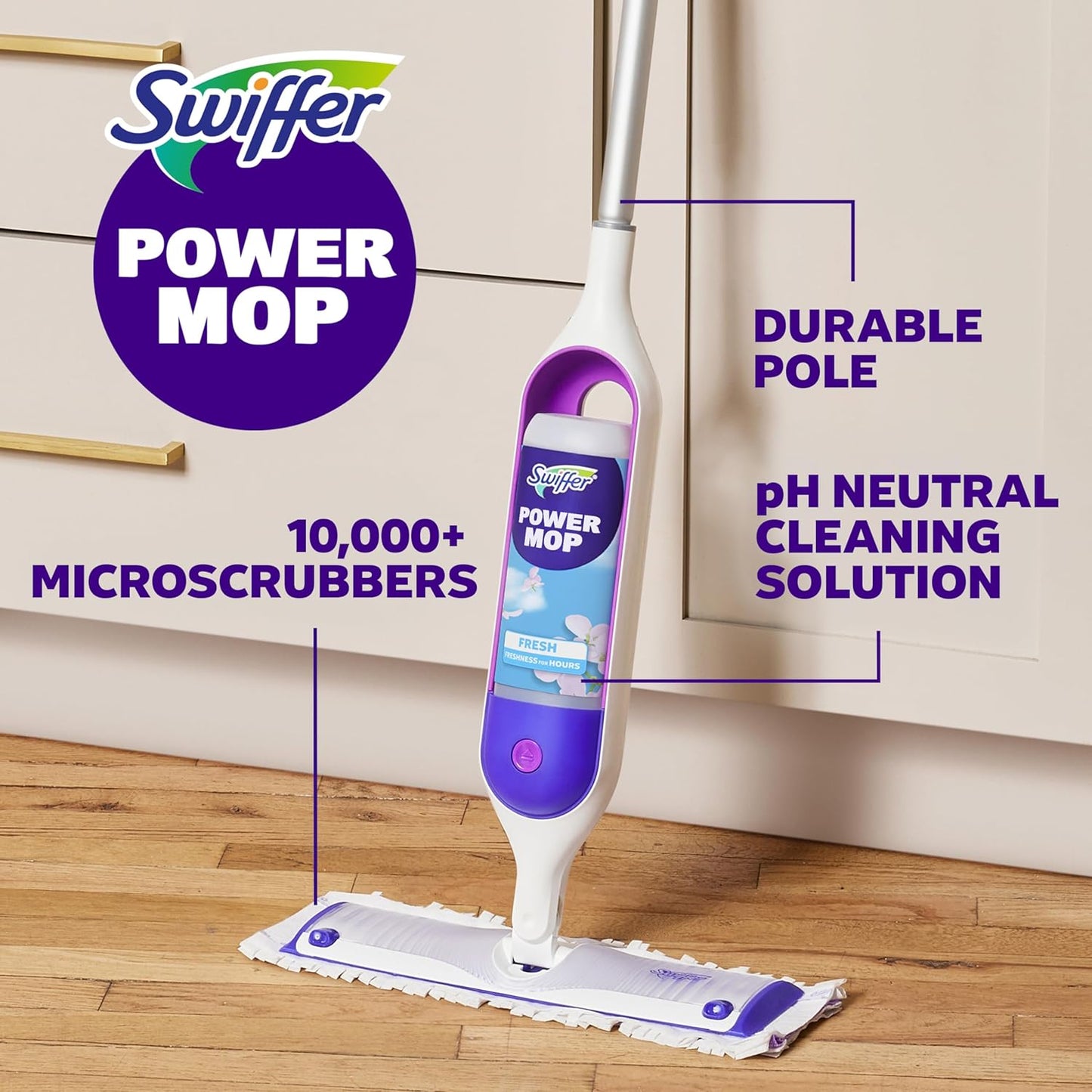 Swiffer PowerMop Multi-Surface Mop Kit for Living Room Aesthetic, Sleek Cordless Design with Fresh Scent
