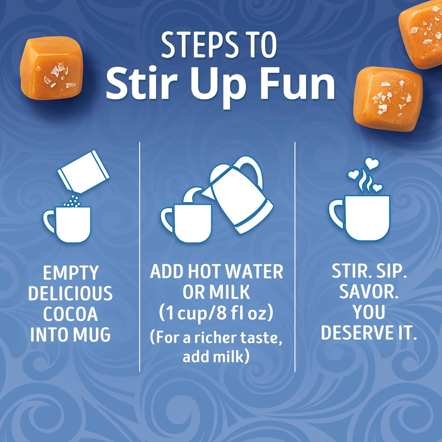 Swiss Miss Salted Caramel Hot Cocoa Packets – Safe After-School Treat for Kids' Room and Playroom, Just Add Water, 8-Count