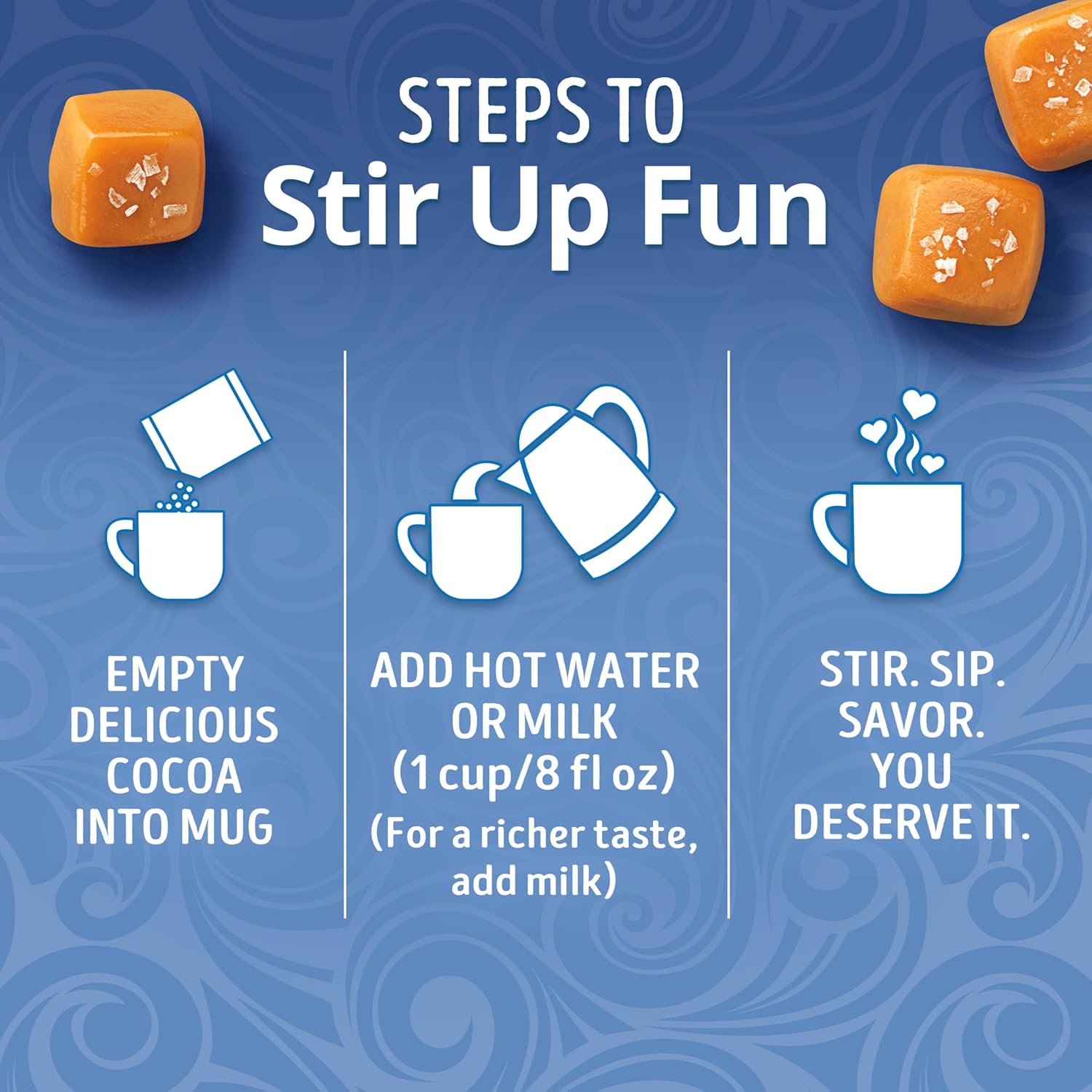 Swiss Miss Salted Caramel Hot Cocoa Packets – Safe After-School Treat for Kids' Room and Playroom, Just Add Water, 8-Count
