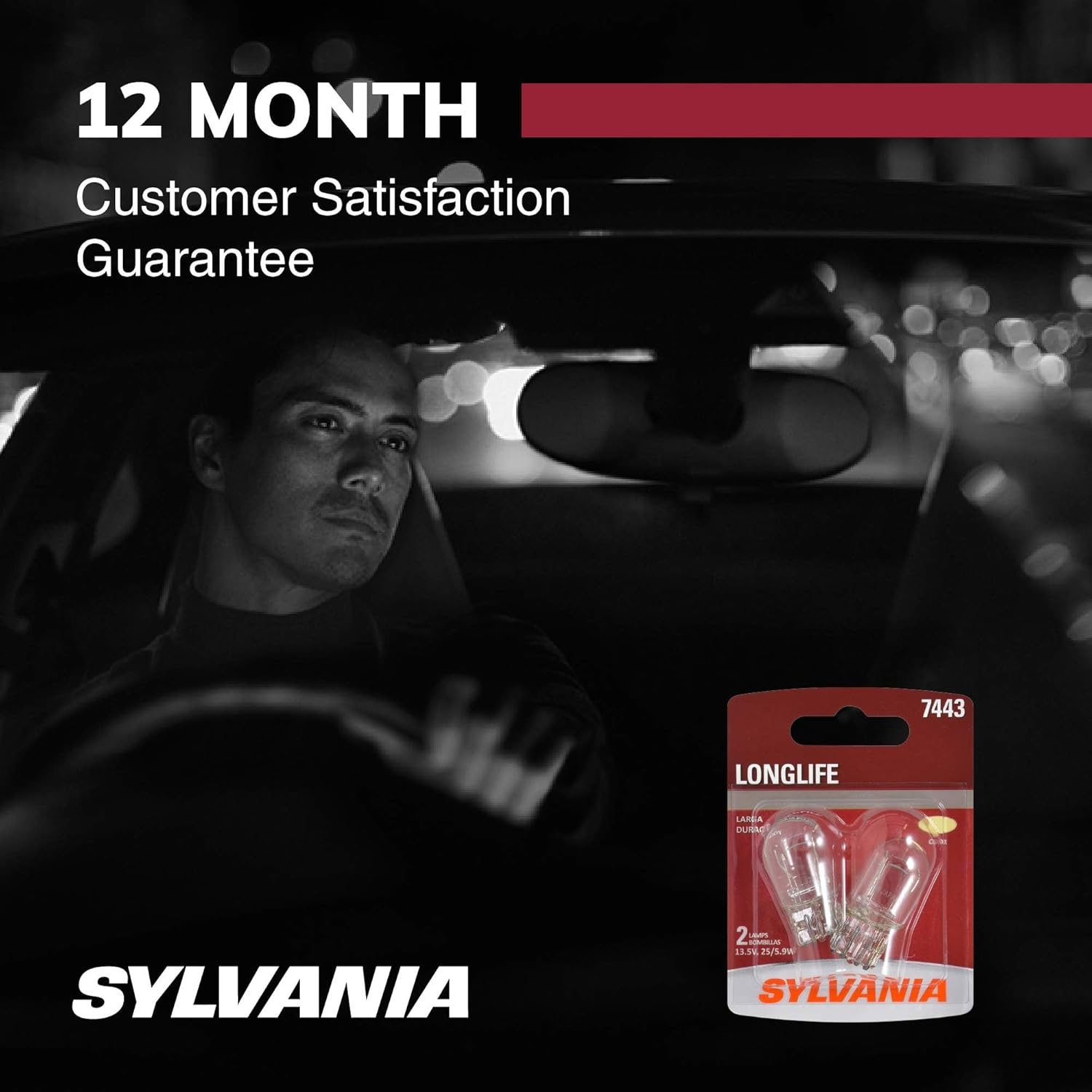 SYLVANIA 7443 Long Life Miniature Bulb 2-Pack for Safer Daytime Running Lights and Backup Lights