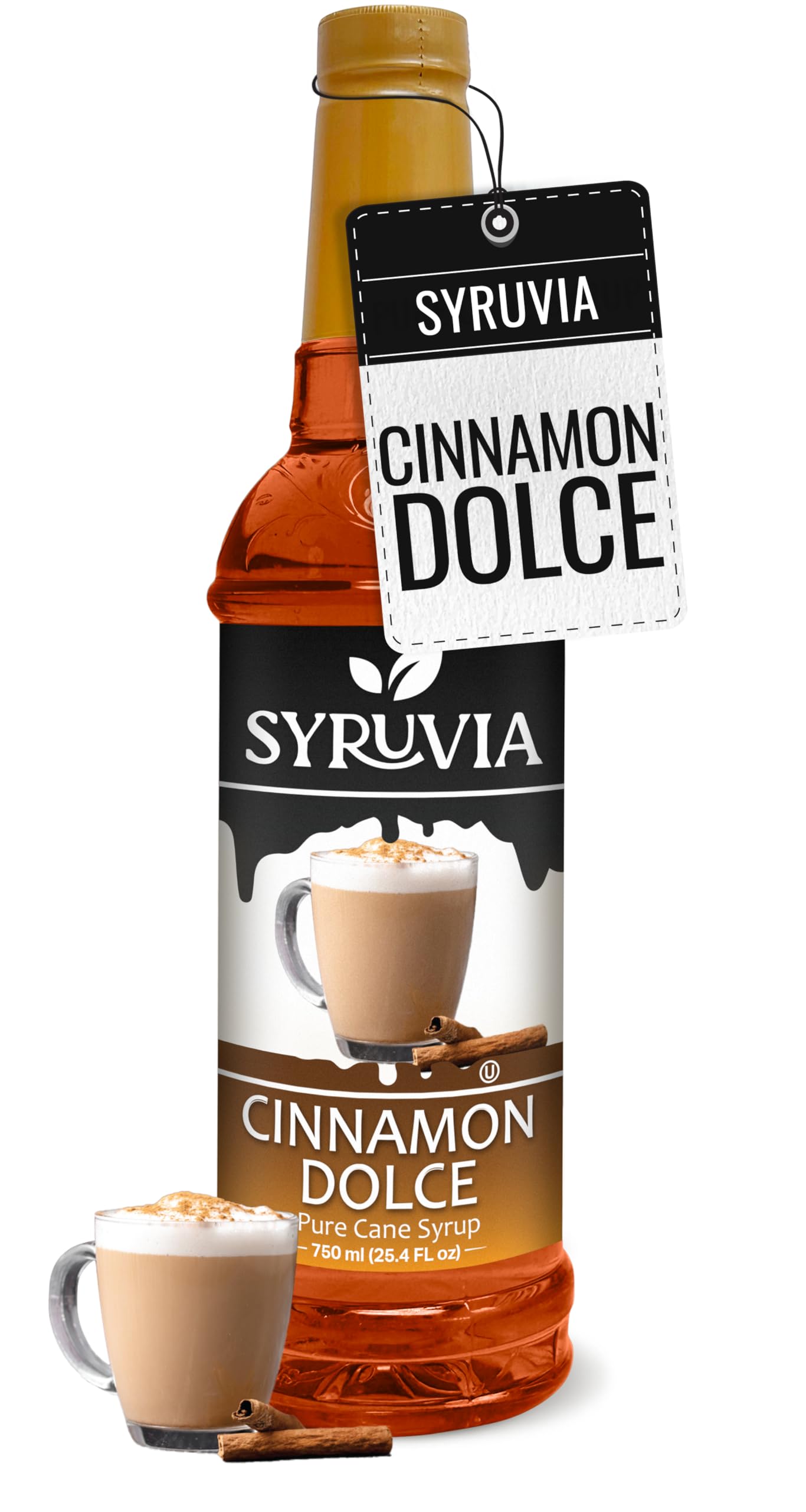 Syruvia Coffee Syrup, Cinnamon Dolce Flavored Syrup for Drinks, Lattes, and Desserts – 25.4 fl oz