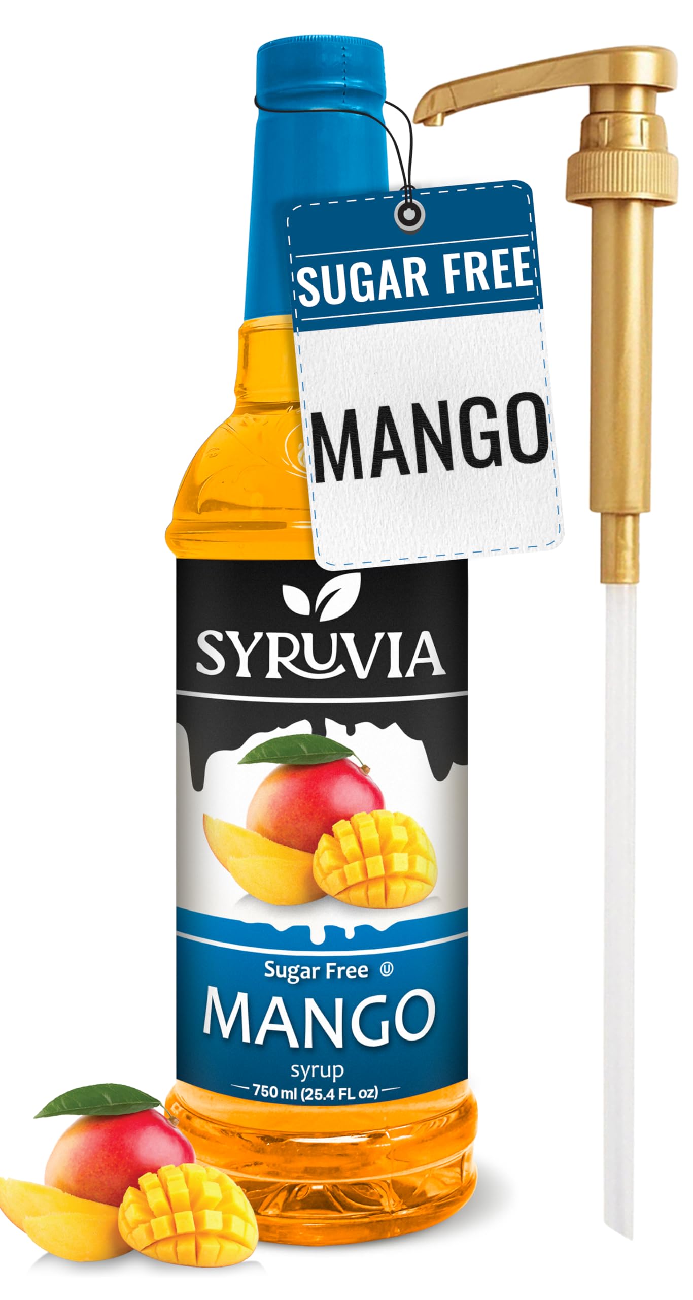 Syruvia Sugar-Free Mango Syrup, Flavored Syrup for Drinks, Cocktails, Lemonades, Iced Teas, and Desserts – 25.4 fl oz, With Pump