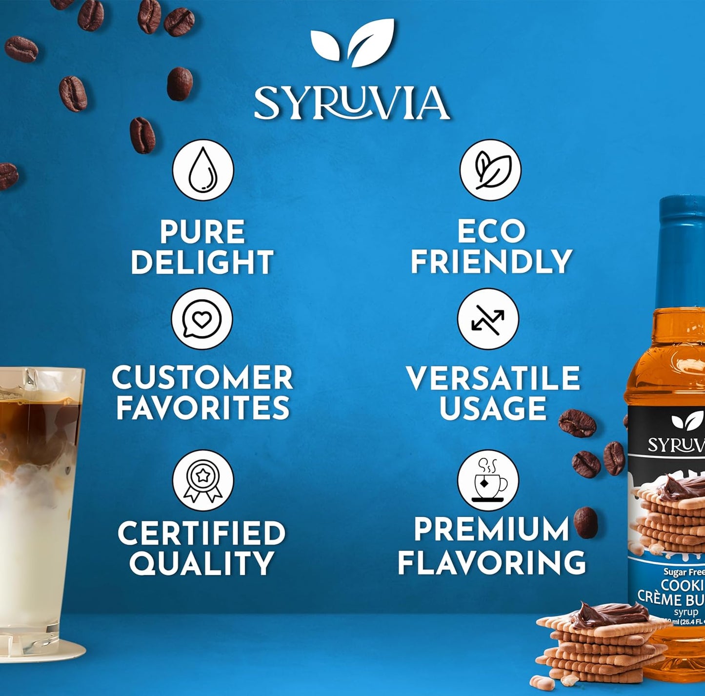 Syruvia Sugar Free Syrup – Premium Café-Quality Flavoring for the Elegant Home Bar, 25.4 fl oz With Pump