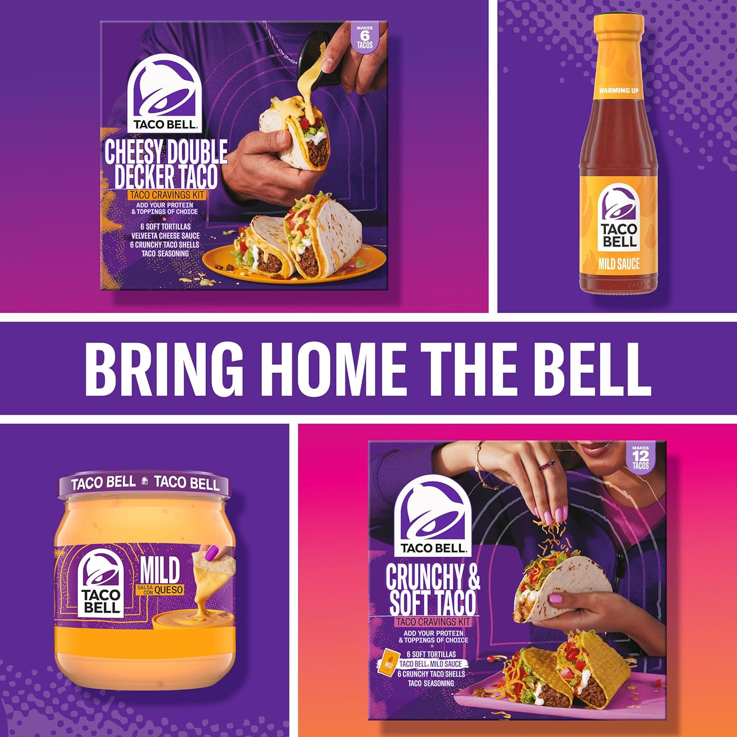 Taco Bell Crunchy & Soft Taco Cravings Kit as a Nostalgic Gift, Taco Bell Fan Gift Set with Mild Sauce and Seasoning