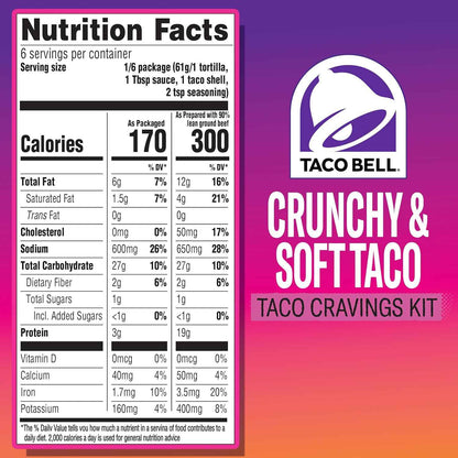 Taco Bell Crunchy & Soft Taco Cravings Kit as a Nostalgic Gift, Taco Bell Fan Gift Set with Mild Sauce and Seasoning