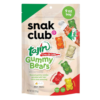 Snak Club Tajin Gummy Bears – Camping and Hiking Snack, Resealable Chili Lime Gummies