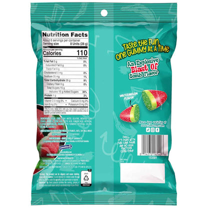 ChewzMe Sour Watermelon Gummy Candy for Kids Lunchbox, Nut-Free and Gluten-Free Sweet Treat, 6 oz Grab-and-Go Bag