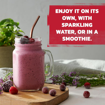 tangy unsweetened flavor profile built from the juice of 850+ cranberries per bottle