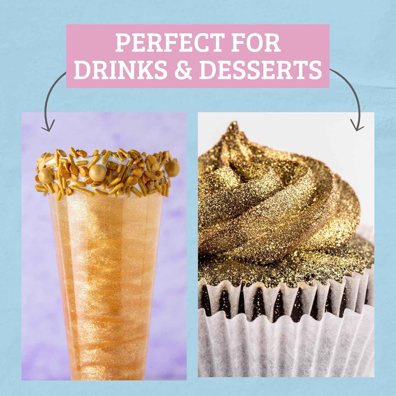 Sweets Indeed Edible Glitter – Premium Gold Dust for Wedding Cakes, Champagne Flutes and Dessert Tables