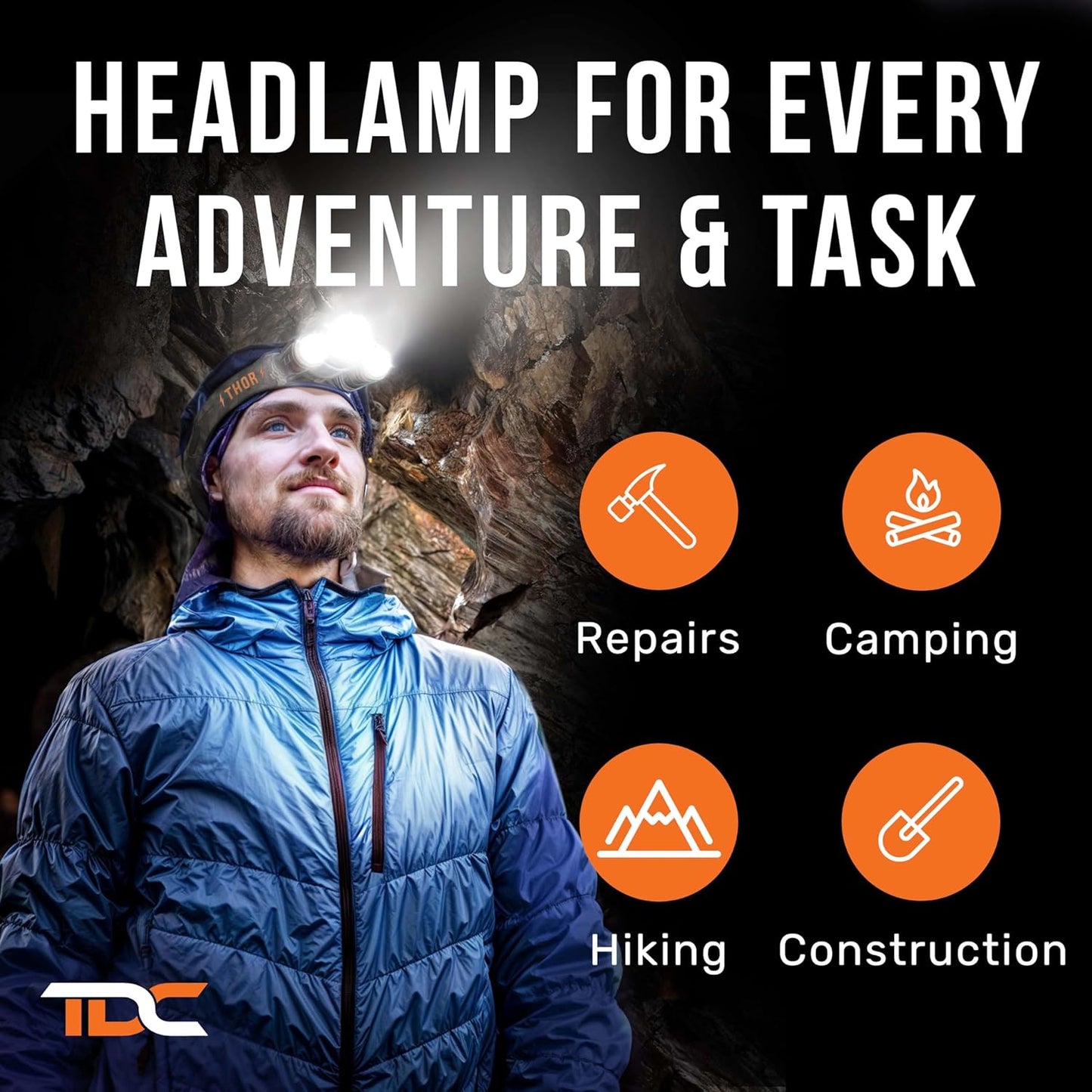TDC Head Lamp Led Rechargeable - Emergency Strobe Headlamp for Power Outages and Storm Shelters