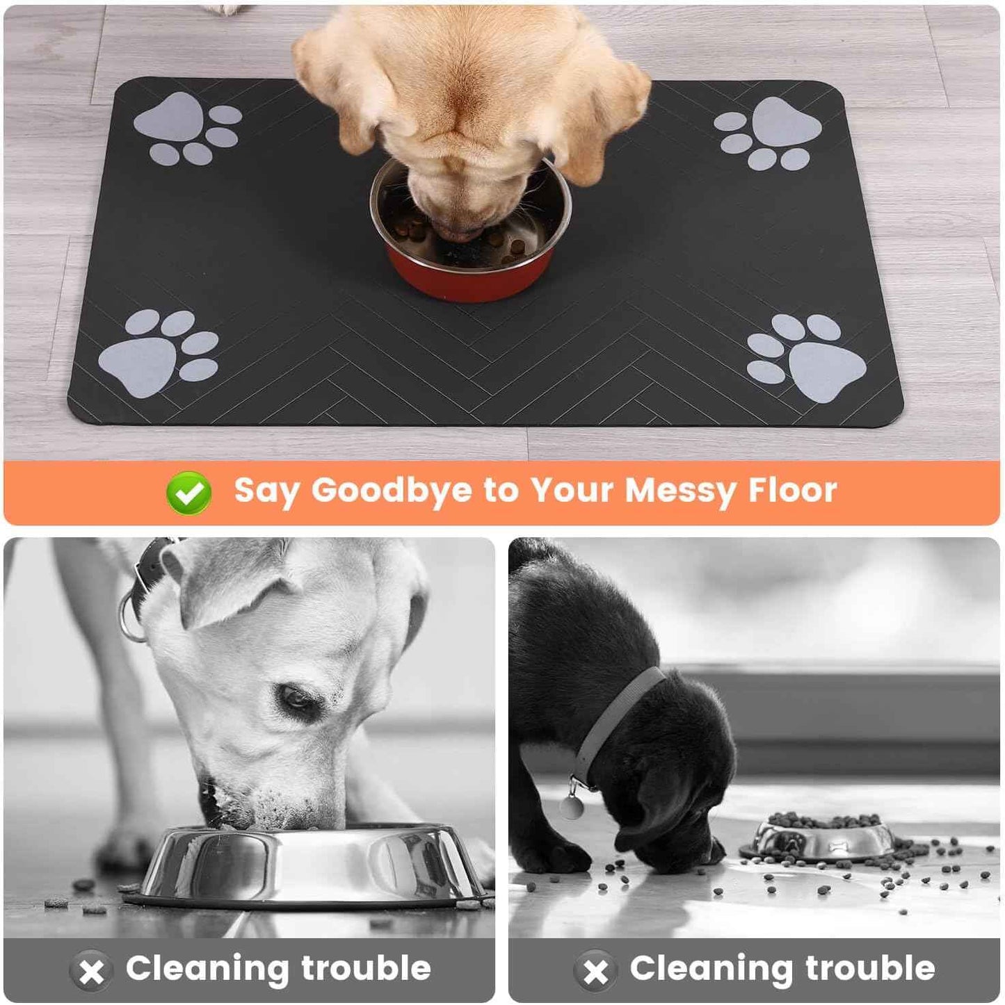 Decorative Pet Feeding Mat for Modern Living Room, Striped Dark Gray Placemat for Food and Water Bowls