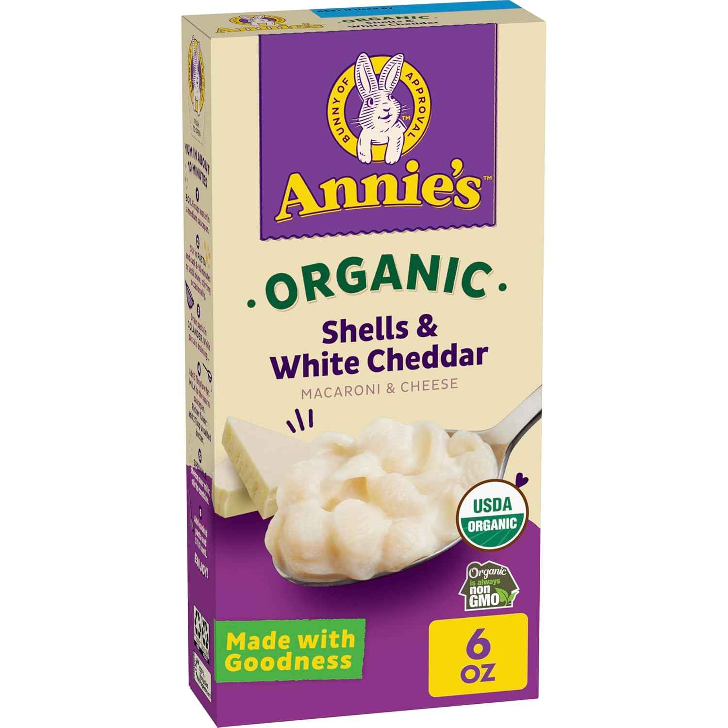 Annie's Homegrown Organic Mac and Cheese Shells – Nostalgic White Cheddar Care Package Gift for College Students and Grandkids, 12-Pack