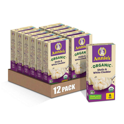 Annie's Homegrown Organic Mac and Cheese Shells – Nostalgic White Cheddar Care Package Gift for College Students and Grandkids, 12-Pack