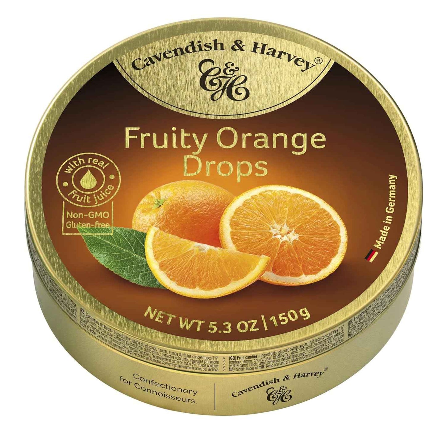 Cavendish & Harvey Fruity Orange Candy in Keepsake Gold Tin – European Luxury Candy for Entertaining