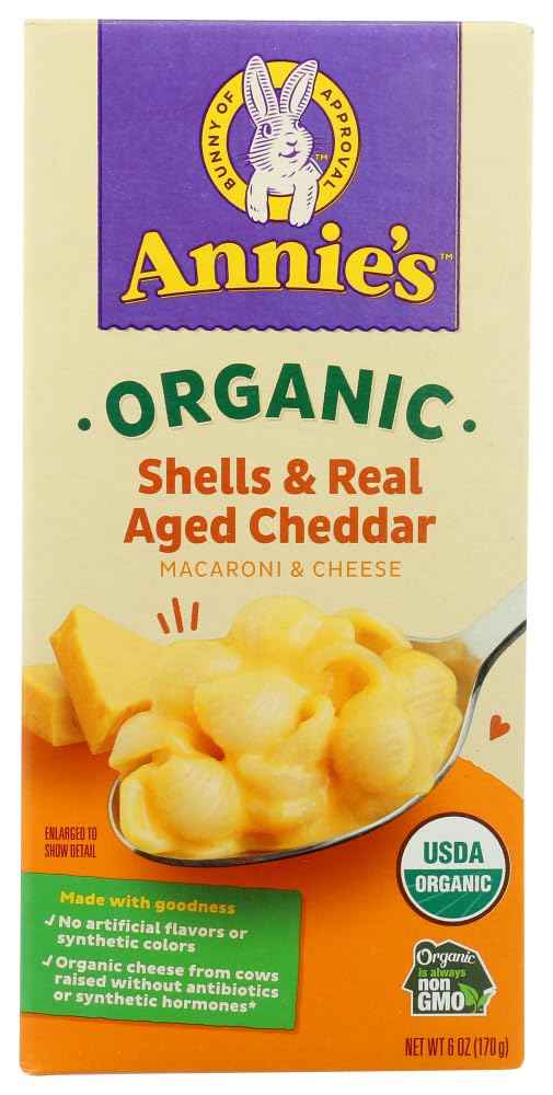 Annie's Homegrown Organic Mac and Cheese Shells – Nostalgic White Cheddar Care Package Gift for College Students and Grandkids, 12-Pack