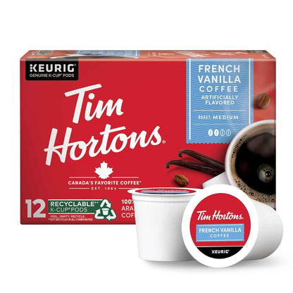 Tim Hortons French Vanilla Coffee, K-Cup Pods for Keurig – Premium 100% Arabica Single-Serve, 12ct Box