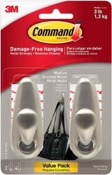 Command 5 lb Brushed Nickel Hooks – Intentional Home Storage for Mudroom and Closet Door, Reusable Adhesive Hooks, Refined Finish
