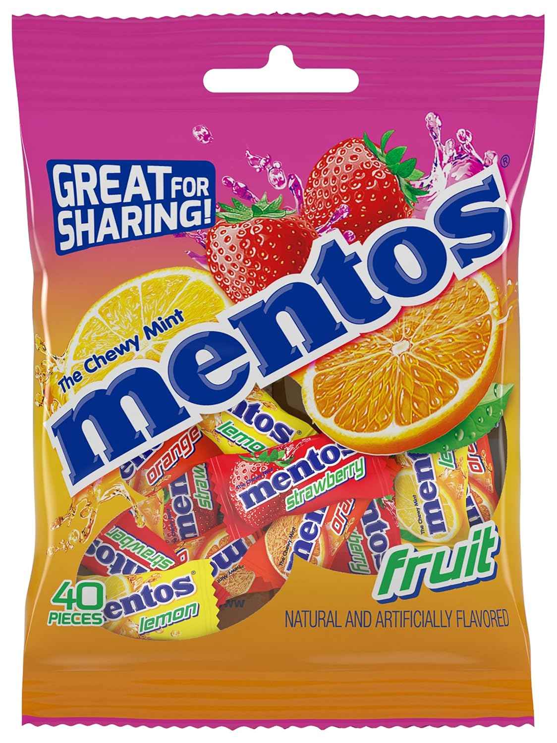 Mentos Chewy Mint Candy Fruit Rolls – Office Desk Drawer and Conference Room Bowl Refills for Midday Focus Breaks