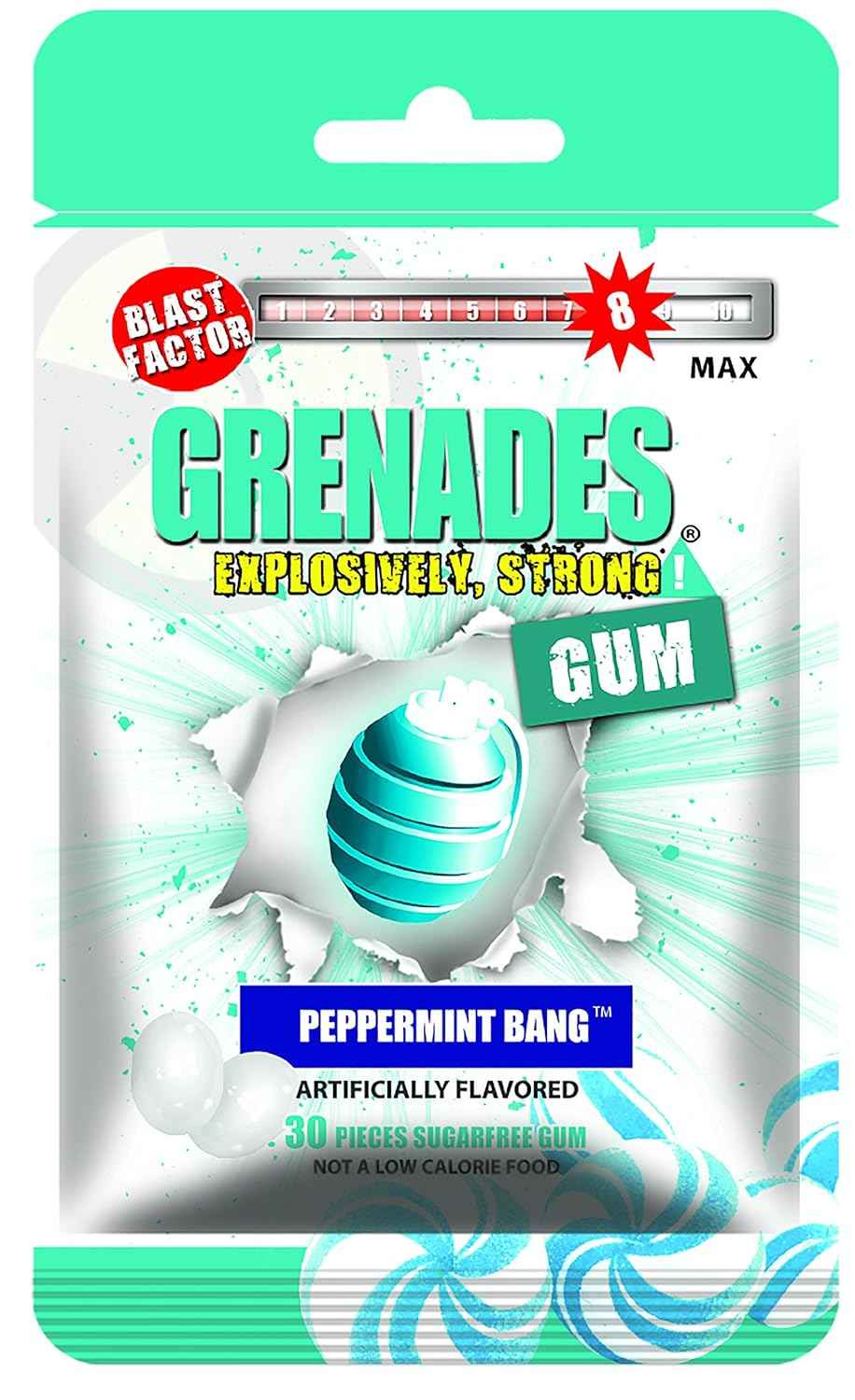 Grenades Gum Peppermint Bang 30ct – Portable Breath Freshener for Camping and Rest Stops