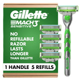 Gillette Mach3 Sensitive Razor – Daily Comfort Shave for Sensitive Skin, Soothing Gel Strip for Calmer Mornings
