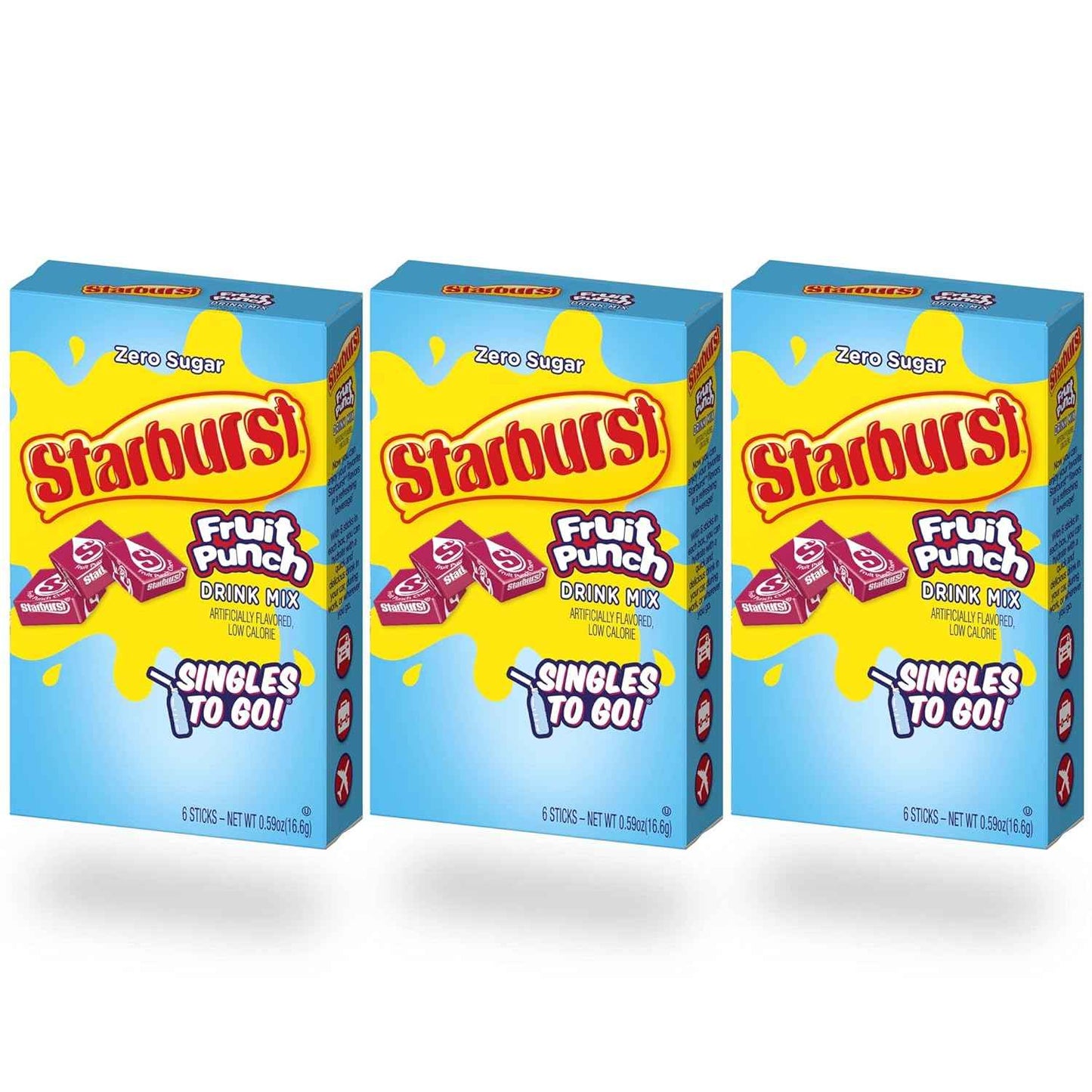 Starburst Singles To Go Powdered Drink Mix – Desk-Friendly Flavored Water for Office Workers, Single-Serve Sticks, 3 Pack of 18