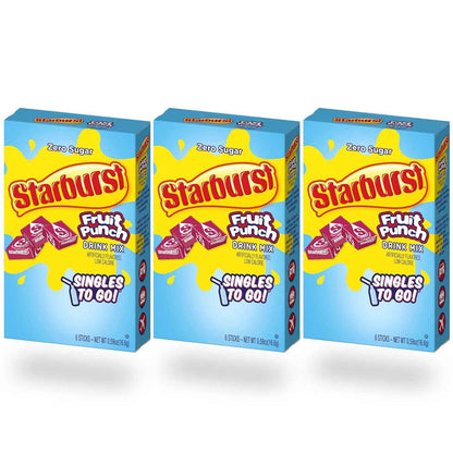 Starburst Singles To Go Powdered Drink Mix – Desk-Friendly Flavored Water for Office Workers, Single-Serve Sticks, 3 Pack of 18
