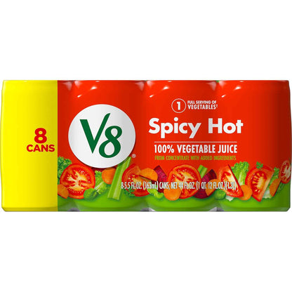 V8 Spicy Hot 100% Vegetable Juice – Single-Serve Travel Can for Camping Trips and Roadside Picnics