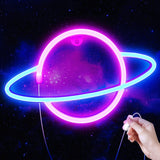 Lumoonosity Saturn Neon Sign - Blue Pink LED Wall Light for Bedroom Aesthetic, Planet Shaped Room Decor with USB Power and On/Off Switch