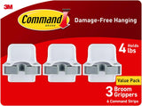 Command Broom and Mop Gripper 3-Pack – No-Drill Wall Mount for Minimalist Utility Spaces