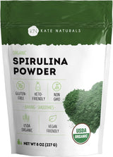 Kate Naturals Organic Spirulina Powder – Morning Wellness Ritual for Daily Nutrient Boost, 8 oz USDA Certified