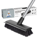 MR.SIGA 2-in-1 Scrub and Squeegee Brush with Long Handle for Back-Saving Bathroom Floor Care