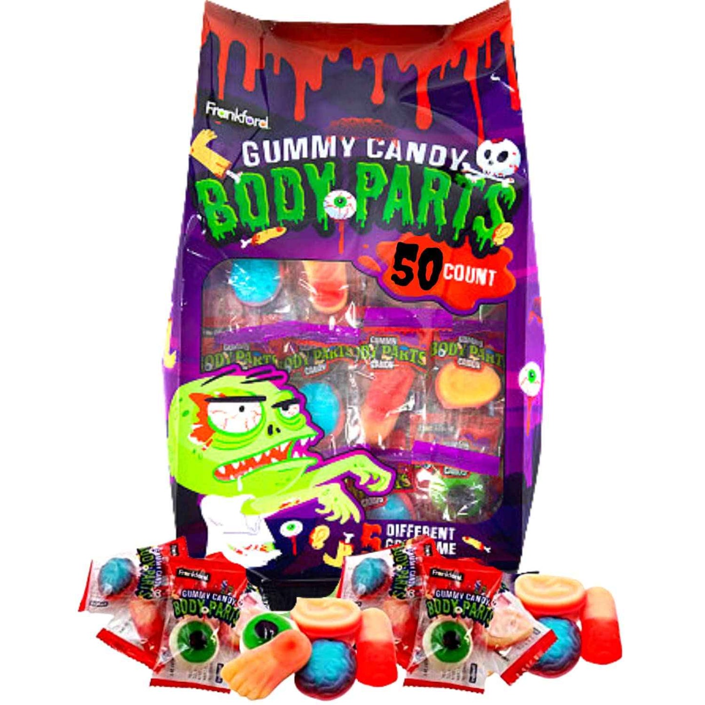 Frankford Halloween Gummy Candy Body Parts (50 Count) – Driveway Trick-or-Treat Station Candy for Halloween Night