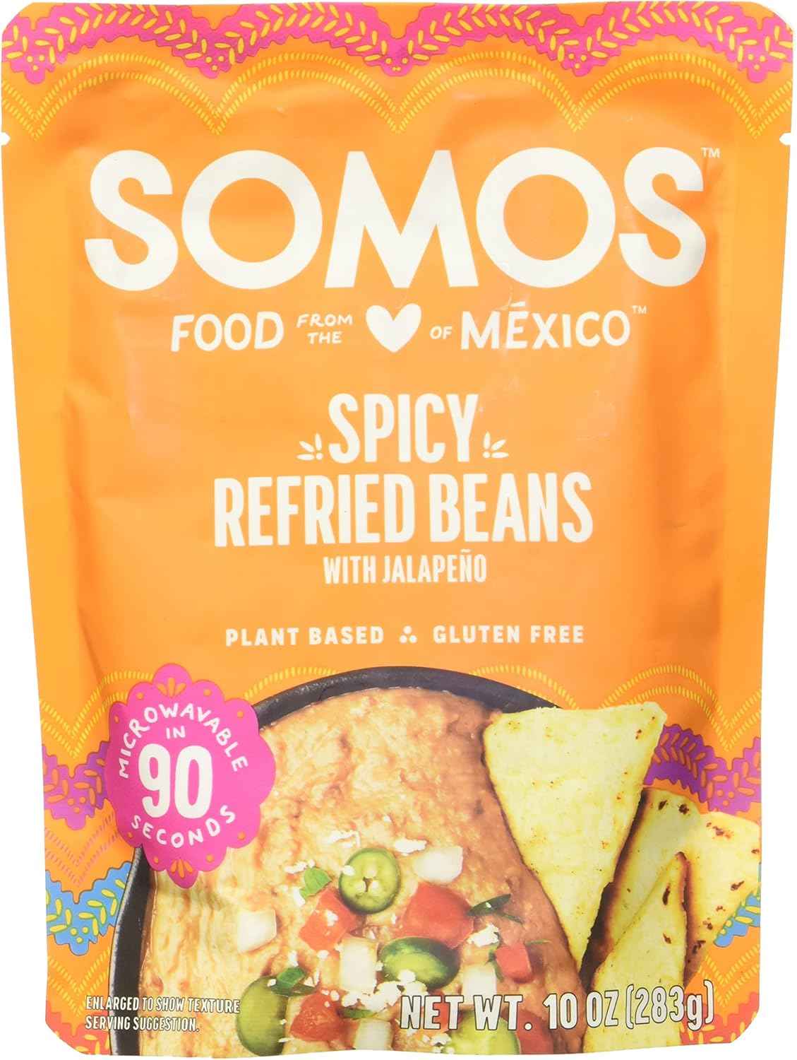 SOMOS Spicy Refried Beans – Clean Ingredient Vegan Side for Mindful Meal Prep, 10 oz Pouch