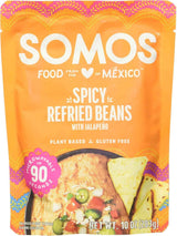SOMOS Spicy Refried Beans – Clean Ingredient Vegan Side for Mindful Meal Prep, 10 oz Pouch