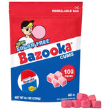 Bazooka Sugar-Free Gum Cubes – Portable Backyard Baseball Game Snack for Dugout and Bleachers, 100-Count Resealable Travel Pouch