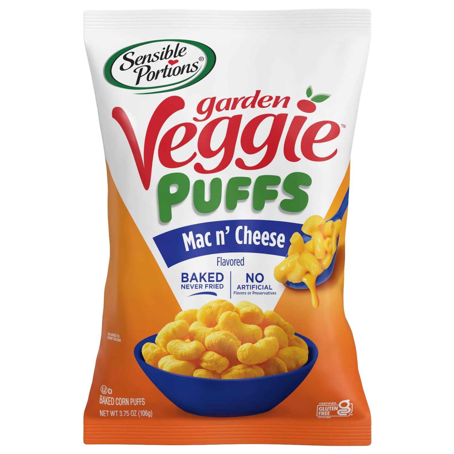 Sensible Portions Garden Veggie Mac & Cheese Puffs, 3.75 oz – Diet-Friendly Crunch Snack for Weight Loss Maintainers
